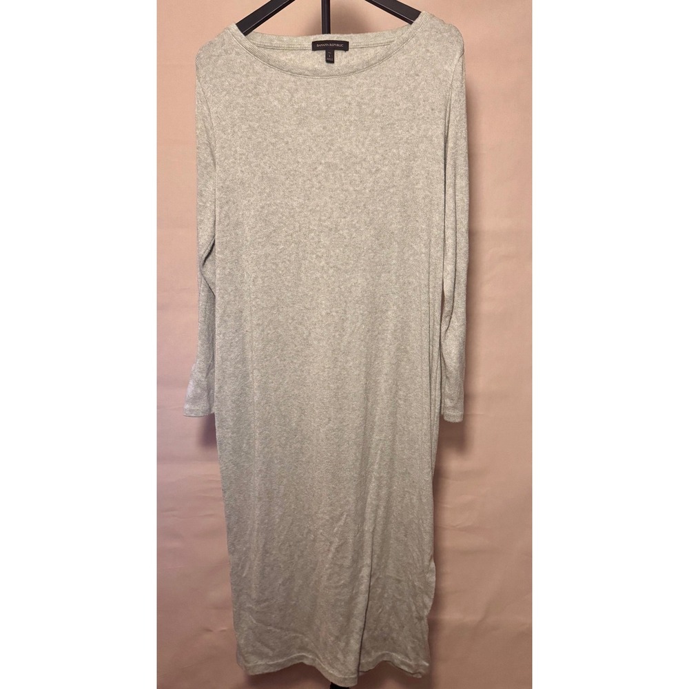 Banana Republic Approx $110 MSRP Tall L Gray Knit Maxi Dress Side Slits